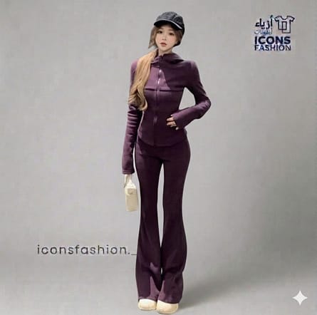 Two-piece set: Long-sleeved hooded jacket with front zipper and kangaroo