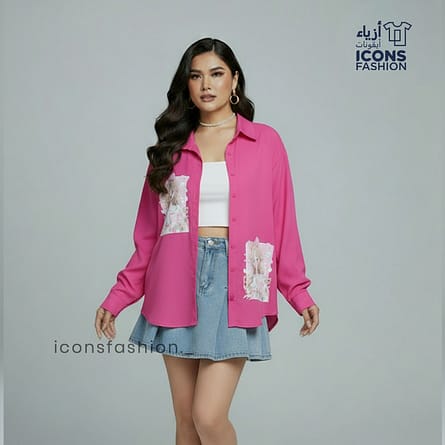 Pink-Oversized-long-sleeve-shirt-for-women-button-down-closure-and-relaxed-fit