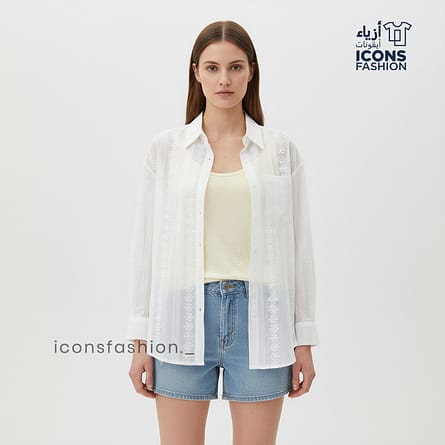 White-women-lightweight-sheer-embroidered-long-sleeve-button-down-shirt-with-collar