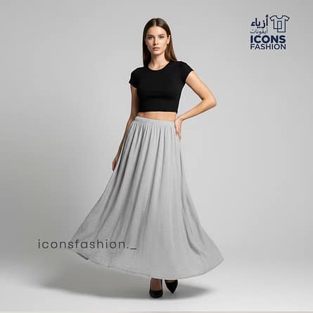 Grey-solid-flared-long-maxi-skirt-with-an-elastic-waistband-and-solid-flowy-design