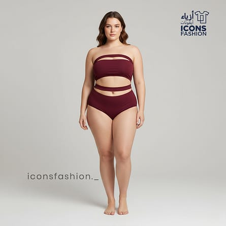 Maroon-women-bodycon-two-piece-cut-out-dress-bandeau-top-high-waist-bottom-solid-color-outfit