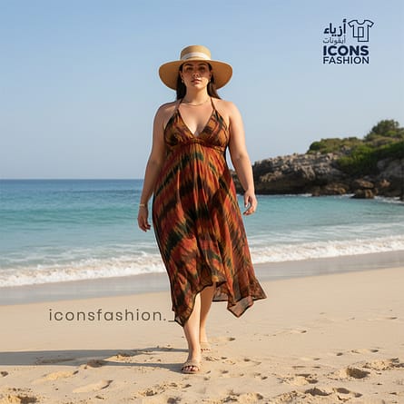 Multicolor-halter-neck-flowy-beach-dress-for-women-with-asymmetrical-hemline