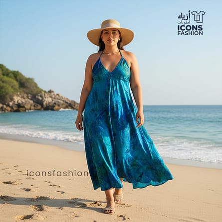 Women-halter-neck-blue-flowy-dress-beachwear