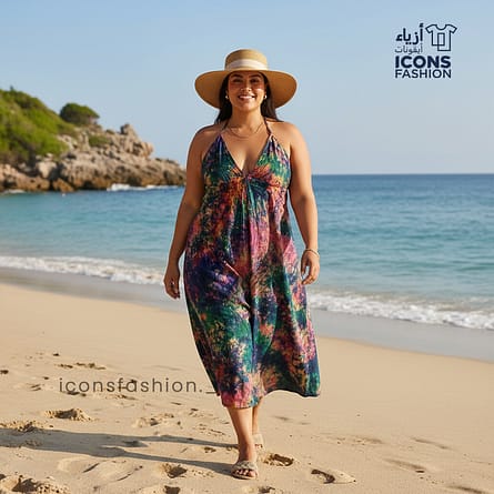 Women-halter-neck-multicolour-flowy-dress-beachwear