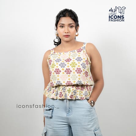 Off-white-multicolour-printed-sleeveless-peplum-top-for-women