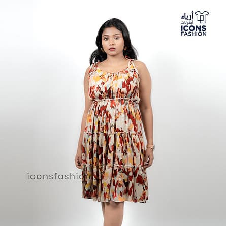 Sleeveless-printed-tiered-dress-for-women-with-round-neck-and-elasticated-waist