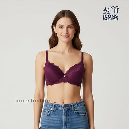 Women-purple-lace-padded-non-wired-bra-with-adjustable-straps