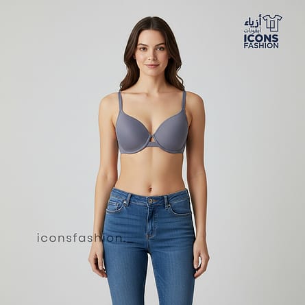 Women-grey-smooth-padded-wired-t-shirt-bra-with-adjustable-straps