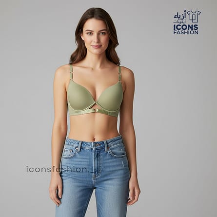 Women-sage-green-smooth-padded-wired-T-shirt-bra-with-adjustable-straps
