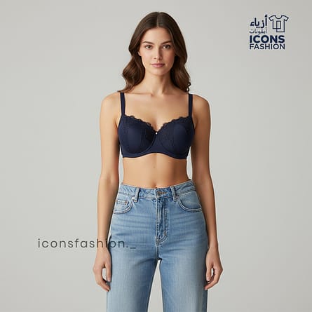 Dark-blue-padded-lace-bra-for-women-with-adjustable-straps-and-underwire-support