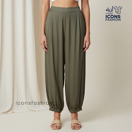 Women-olive-green-jogger-pants-with-elasticated-waistband-and-ankle-cuffs