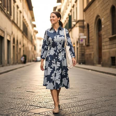 Women-blue-printed-shirt-dress-with-belt-and-full-sleeves-sleeves