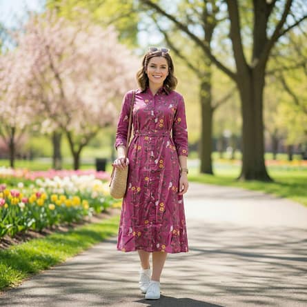 Pink-floral-button-down-belted-midi-shirtdresses