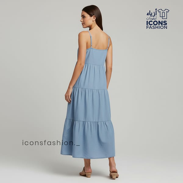 Blue-sleeveless-denim-maxi-dress-for-women-with-button-front-and-tiered-hem-casual-summer-outfit