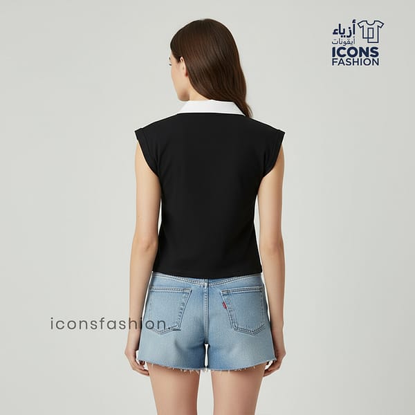 Black-women's-collar-neck-printed-T-shirt-with-short-cap-sleeves-and-contrast-collar