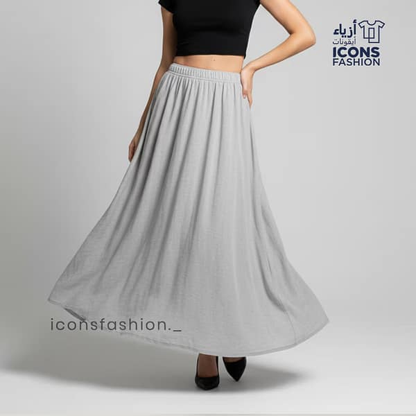 Grey-solid-flared-long-maxi-skirt-with-an-elastic-waistband-and-solid-flowy-design