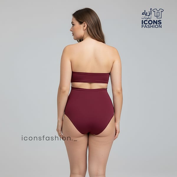 Maroon-women-bodycon-two-piece-cut-out-dress-bandeau-top-high-waist-bottom-solid-color-outfit