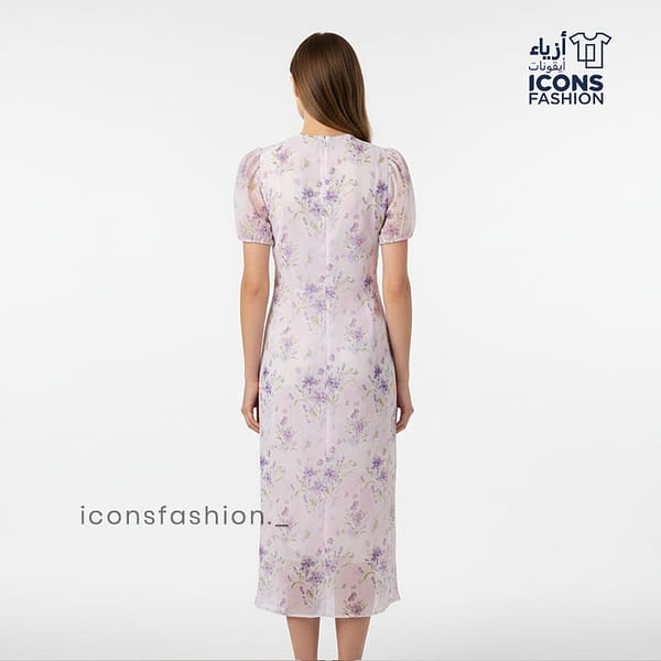 Lavender-women's-floral-chiffon-midi-dress-V-neck-puff-sleeve-summer-wear-dress