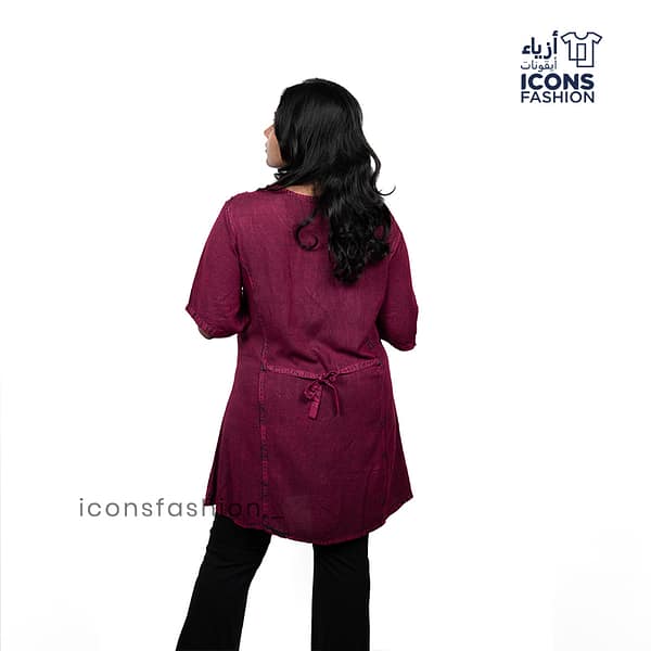 Maroon-embroidered-casual-top-for-women-with-wooden‑style-front-buttons-and-relaxed-fit