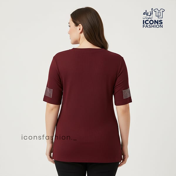 Maroon-shimmer-embellished-top-for-women-with-round-neck-and-short-sleeves