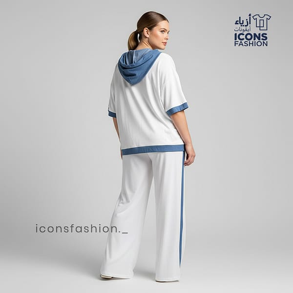 White-and-blue-sporty-co-ord-set-for-women-with-hooded-zipper-top-and-wide-leg-pants