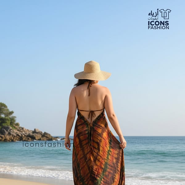 Multicolor-halter-neck-flowy-beach-dress-for-women-with-asymmetrical-hemline