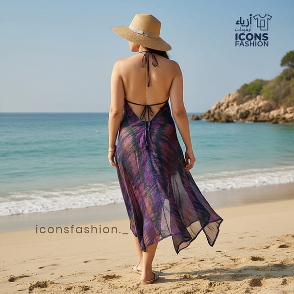 Multicolor-halter-neck-flowy-beach-dress-for-women-with-asymmetrical-hemline