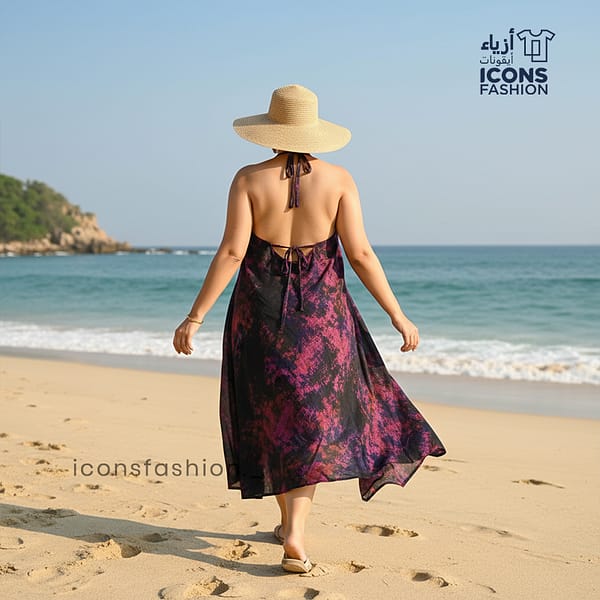 Multicolor-halter-neck-flowy-beach-dress-for-women-with-asymmetrical-hemline