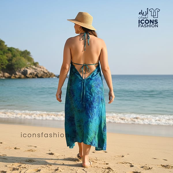 Women-halter-neck-blue-flowy-dress-beachwear