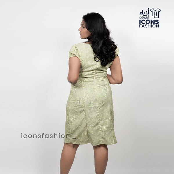Women-light-green-bodycon-textured-dress-with-short-puff-sleeves
