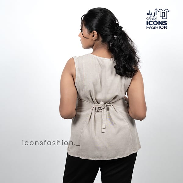 Beige-embroidered-sleeveless-top-for-women-with-front-button-closure