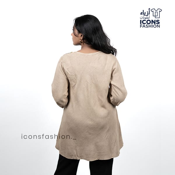 Beige-printed-flared-ethnic-dress-for-women-with-v-neck-and-long-sleeves