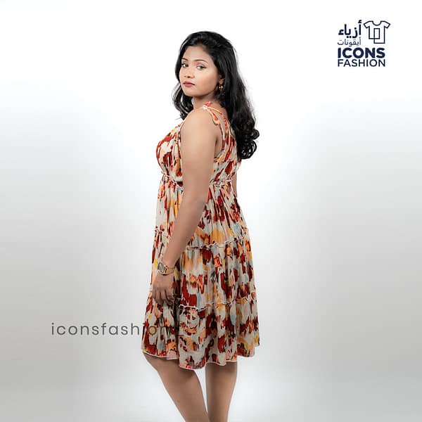 Sleeveless-printed-tiered-dress-for-women-with-round-neck-and-elasticated-waist