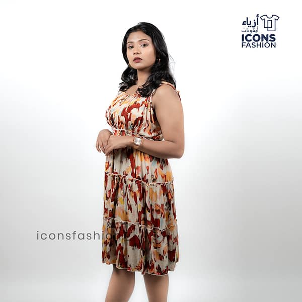 Sleeveless-printed-tiered-dress-for-women-with-round-neck-and-elasticated-waist