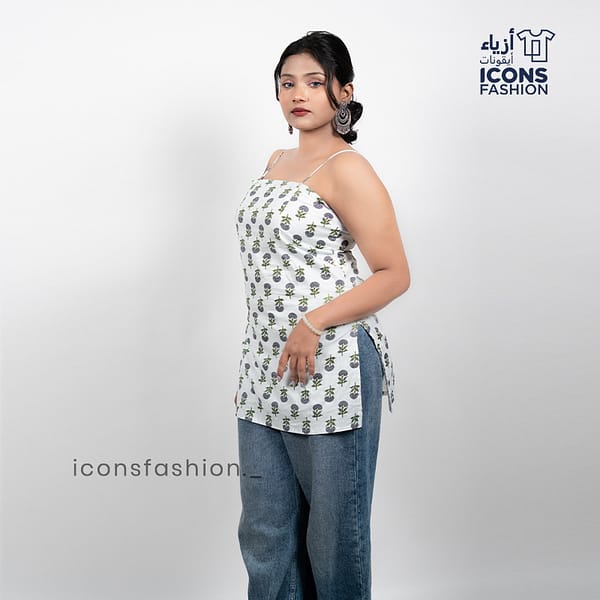 White-printed-sleeveless-spaghetti-strap-top-for-women-with-back-tie-up-detail