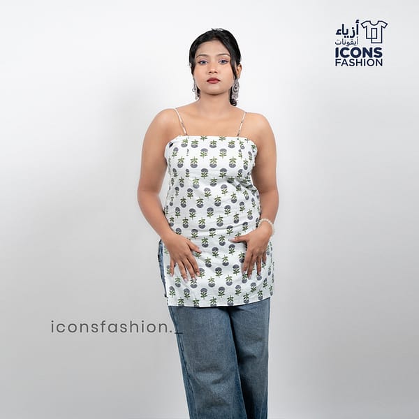 White-printed-sleeveless-spaghetti-strap-top-for-women-with-back-tie-up-detail