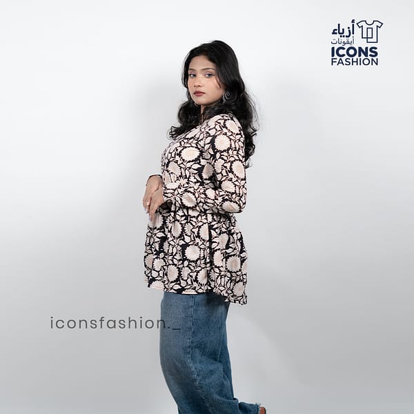 Multicolour-printed-long-sleeve-kurti-top-for-women-with-round-neck-and-relaxed-fit