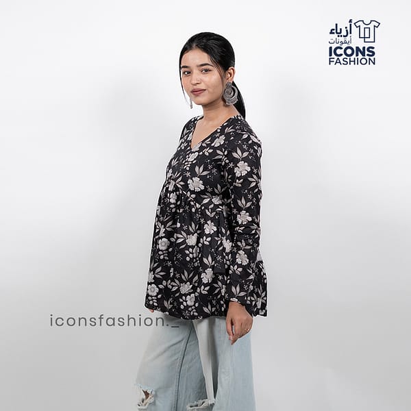 Black-floral-printed-short-kurti-for-women