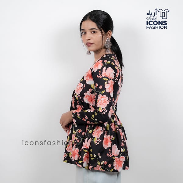 Black-floral-printed-short-kurti-for-women