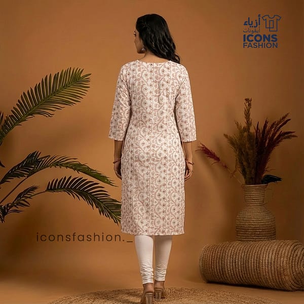 Women-off-white-printed-straight-kurta-with-round-neck-notch-and-three-quarter-sleeves
