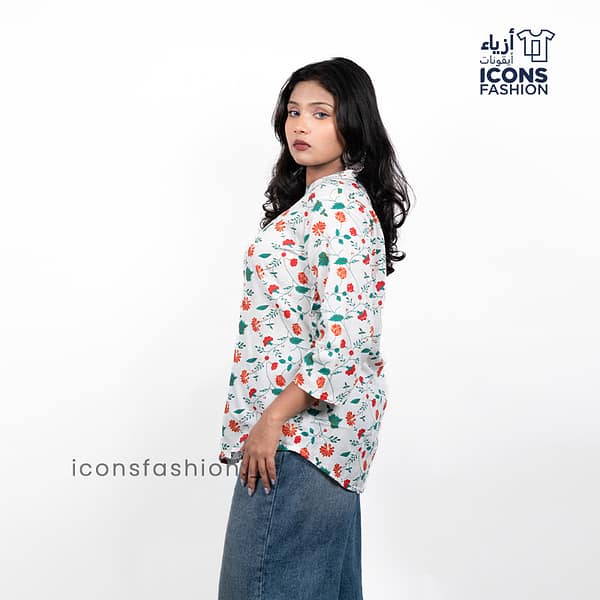 Women-white-floral-printed-tunic-top-with-mandarin-collar