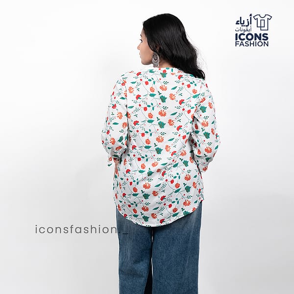 Women-white-floral-printed-tunic-top-with-mandarin-collar