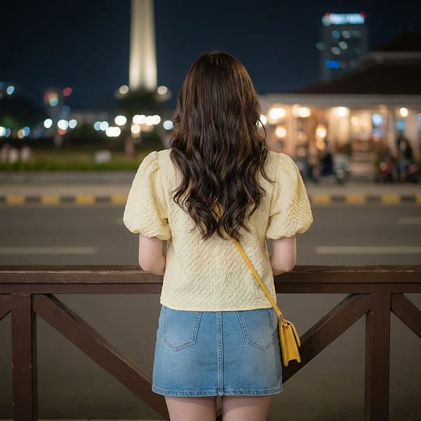 Women-yellow-top-with-puff-sleeves-and-round-neck