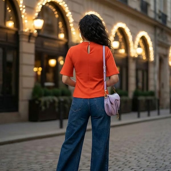 Women-orange-solid-T-shirt-top-with-short-sleeves-and-crew-neck