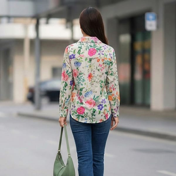 Women-floral-print-button-down-shirt-long-sleeve-lightweight-top-with-collar-and-curved-hem