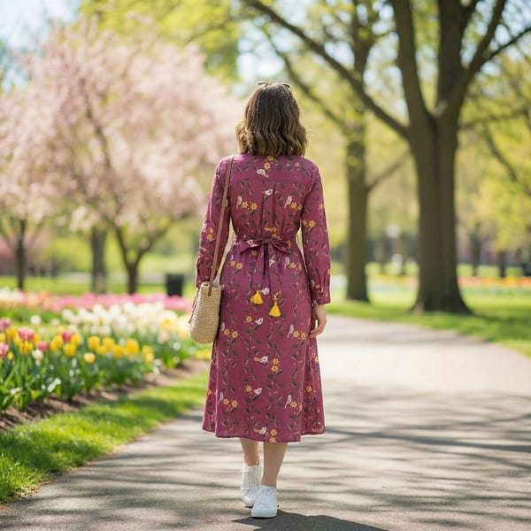 Pink-floral-button-down-belted-midi-shirtdresses