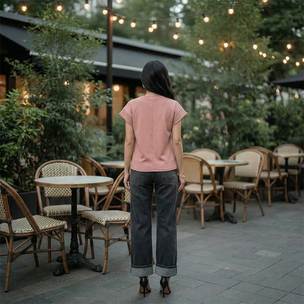 Dusty-pink-crew-neck-rolled-sleeve-women's-top