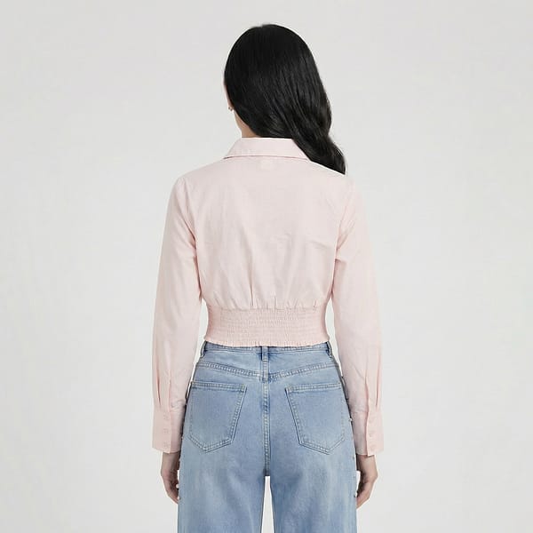 Pink-cropped-button-front-shirt