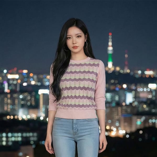 Pink-patterned-round-neck-knit-top