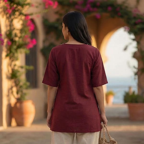 Maroon-v-neck-tunic-top-with-floral-print-pants-womens-co-ord-set